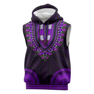 African Dashiki and Polynesian Pattern Sleeveless Hoodie Purple - African Pride