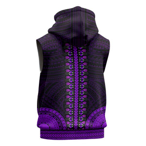 African Dashiki and Polynesian Pattern Sleeveless Hoodie Purple - African Pride
