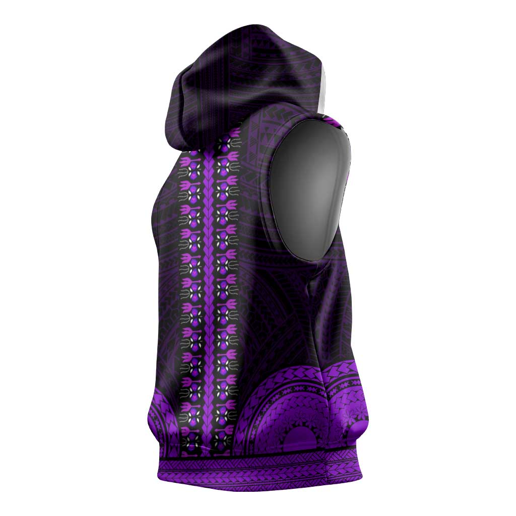 African Dashiki and Polynesian Pattern Sleeveless Hoodie Purple - African Pride