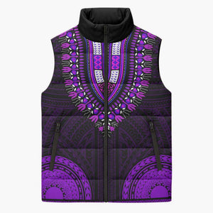 African Dashiki and Polynesian Pattern Sleeveless Puffer Jacket Purple