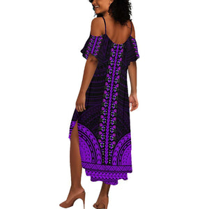 African Dashiki and Polynesian Pattern Summer Maxi Dress Purple