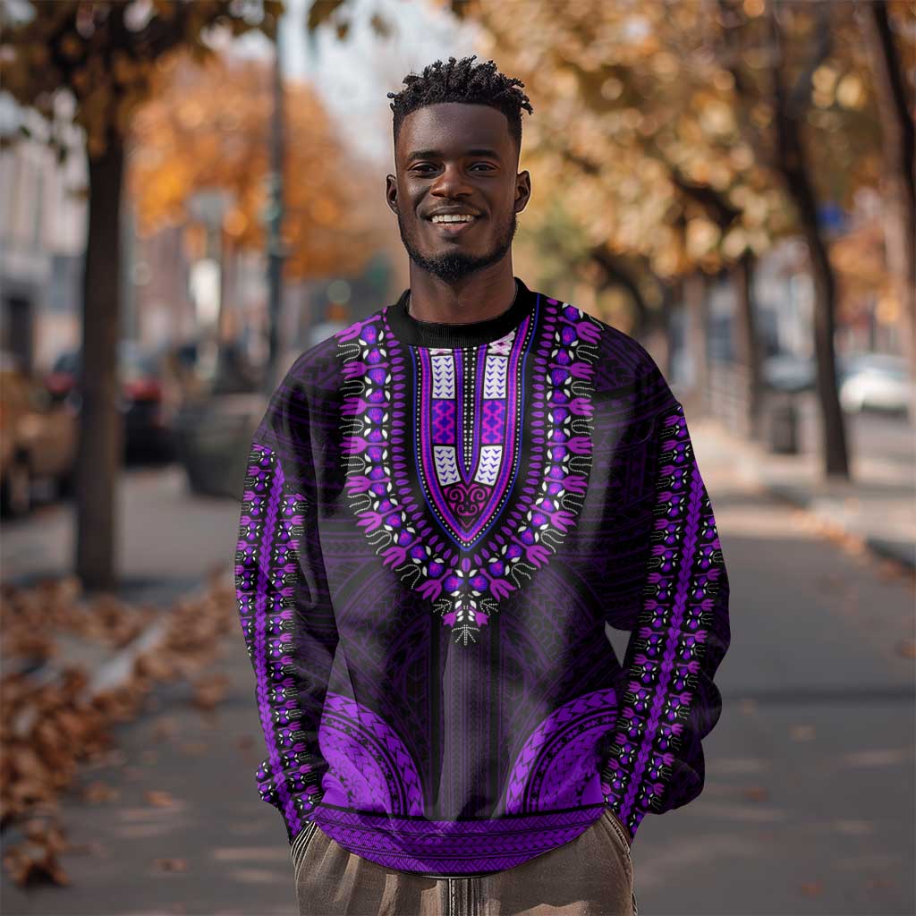 African Dashiki and Polynesian Pattern Sweatshirt Purple