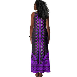 African Dashiki and Polynesian Pattern Tank Maxi Dress Purple