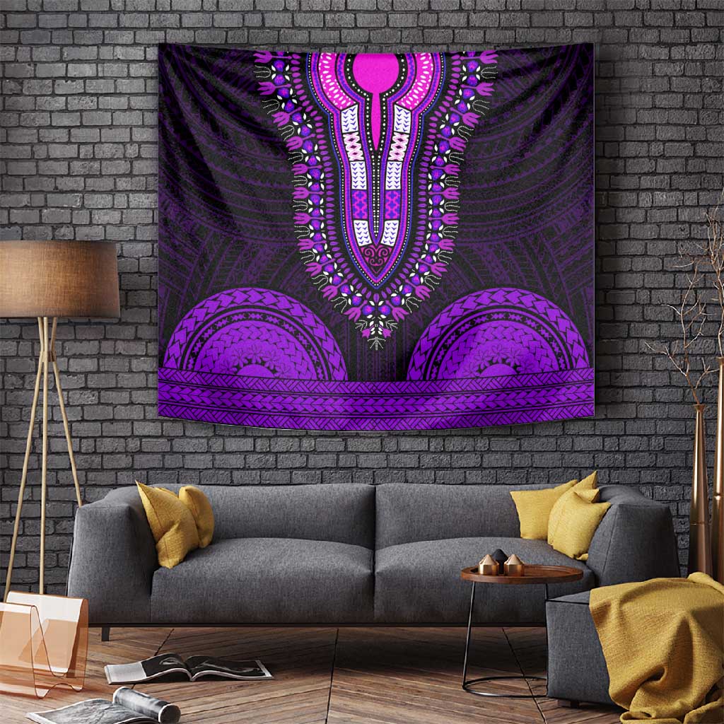 African Dashiki and Polynesian Pattern Tapestry Purple