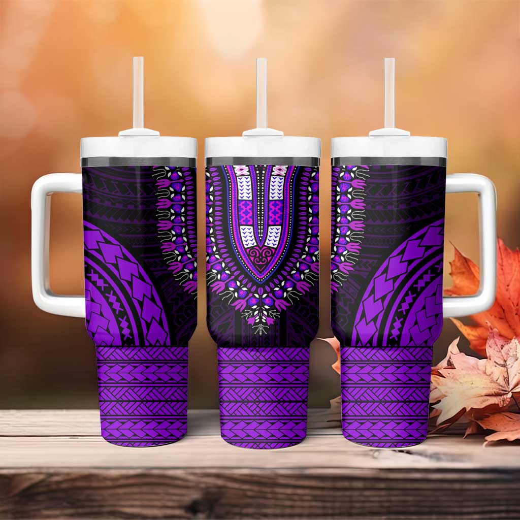 African Dashiki and Polynesian Pattern Tumbler With Handle Purple