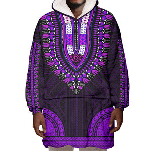 African Dashiki and Polynesian Pattern Wearable Blanket Hoodie Purple