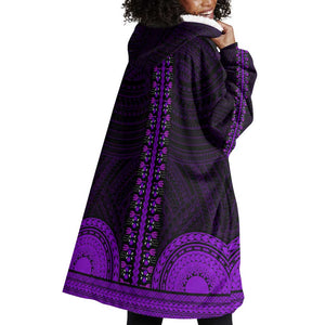African Dashiki and Polynesian Pattern Wearable Blanket Hoodie Purple