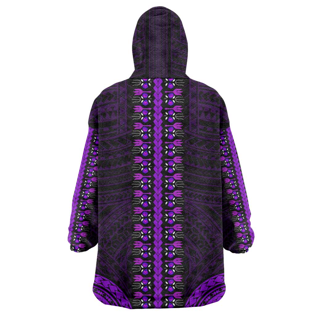 African Dashiki and Polynesian Pattern Wearable Blanket Hoodie Purple