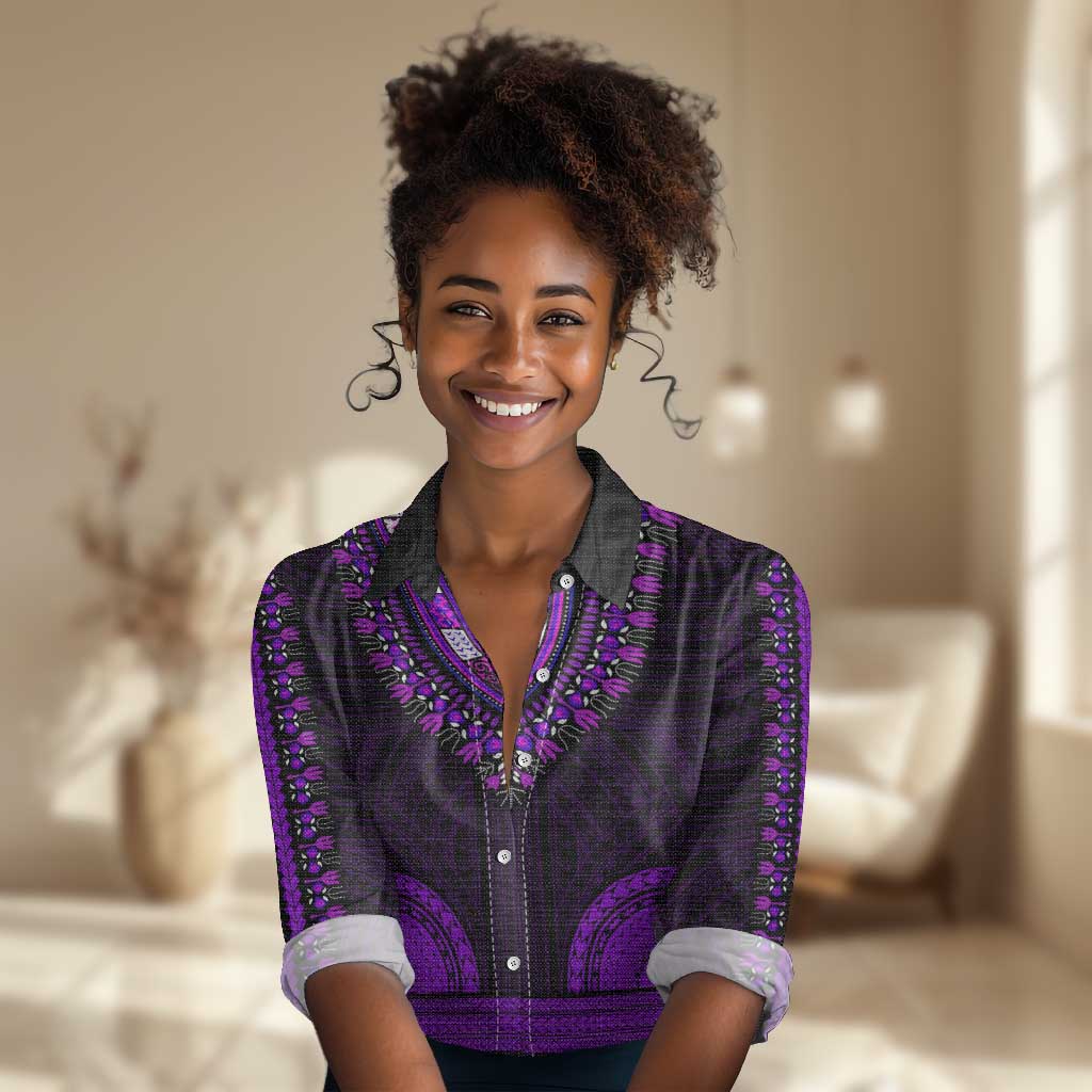 African Dashiki and Polynesian Pattern Women Casual Shirt Purple LT9