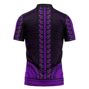 African Dashiki and Polynesian Pattern Zipper Polo Shirt Purple