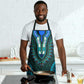 Teal Dashiki and Tapa Pattern Apron Africa-Polynesia Together Culture