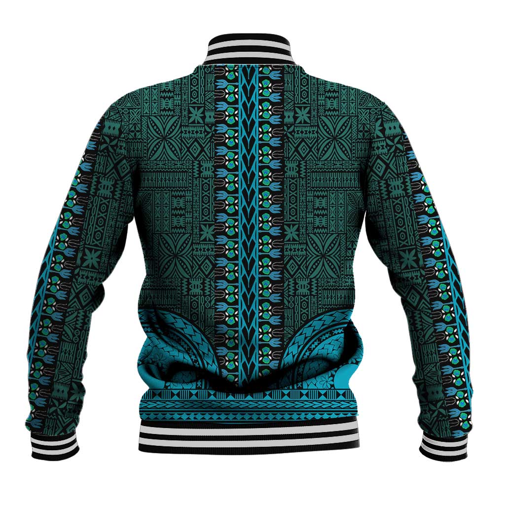 Teal Dashiki and Tapa Pattern Baseball Jacket Africa-Polynesia Together Culture