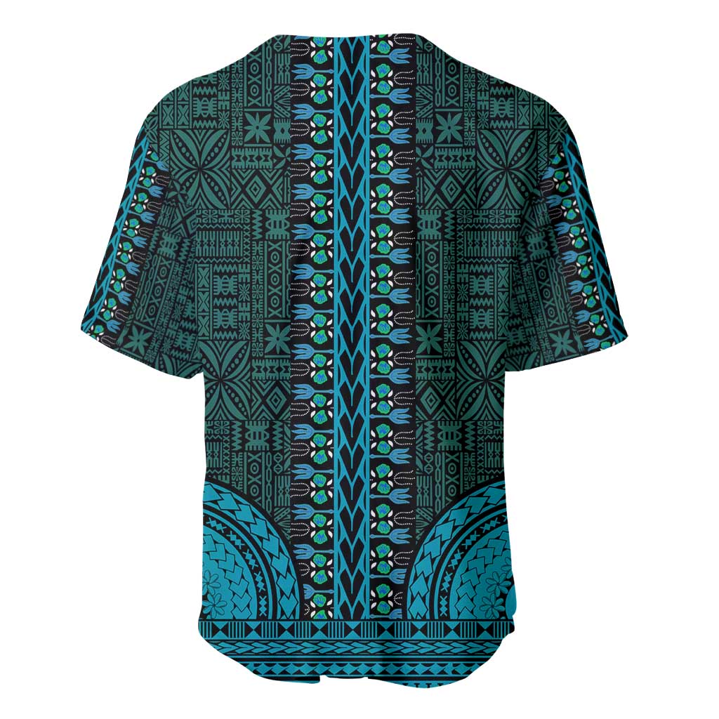 Teal Dashiki and Tapa Pattern Baseball Jersey Africa-Polynesia Together Culture