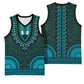 Teal Dashiki and Tapa Pattern Basketball Jersey Africa-Polynesia Together Culture - African Pride