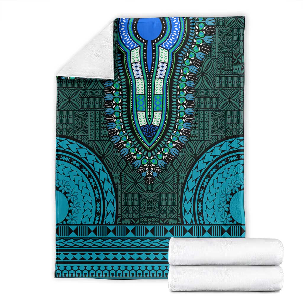 Teal Dashiki and Tapa Pattern Blanket Africa-Polynesia Together Culture