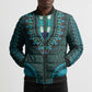 Teal Dashiki and Tapa Pattern Bomber Puffer Jacket Africa-Polynesia Together Culture