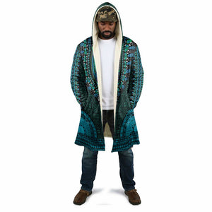 Teal Dashiki and Tapa Pattern Cloak Africa-Polynesia Together Culture