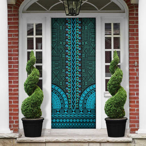 Teal Dashiki and Tapa Pattern Door Cover Africa-Polynesia Together Culture