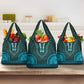 Teal Dashiki and Tapa Pattern Grocery Bag Africa-Polynesia Together Culture