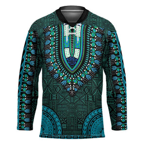 Teal Dashiki and Tapa Pattern Hockey Jersey Africa-Polynesia Together Culture
