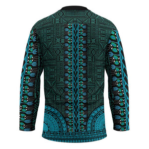 Teal Dashiki and Tapa Pattern Hockey Jersey Africa-Polynesia Together Culture