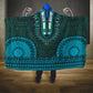 Teal Dashiki and Tapa Pattern Hooded Blanket Africa-Polynesia Together Culture