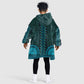 Teal Dashiki and Tapa Pattern Kid Wearable Blanket Hoodie Africa-Polynesia Together Culture