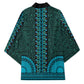 Teal Dashiki and Tapa Pattern Kimono Africa-Polynesia Together Culture
