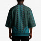 Teal Dashiki and Tapa Pattern Kimono Africa-Polynesia Together Culture