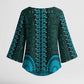 Teal Dashiki and Tapa Pattern Kimono Sleeve Blouse Africa-Polynesia Together Culture