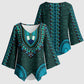 Teal Dashiki and Tapa Pattern Kimono Sleeve Blouse Africa-Polynesia Together Culture