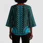 Teal Dashiki and Tapa Pattern Kimono Sleeve Blouse Africa-Polynesia Together Culture