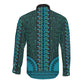 Teal Dashiki and Tapa Pattern Long Sleeve Button Shirt Africa-Polynesia Together Culture