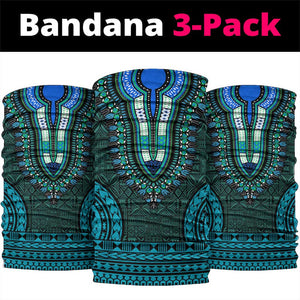 Teal Dashiki and Tapa Pattern Neck Gaiter Africa-Polynesia Together Culture LT9