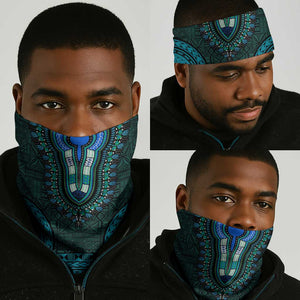 Teal Dashiki and Tapa Pattern Neck Gaiter Africa-Polynesia Together Culture LT9