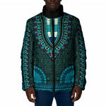 Teal Dashiki and Tapa Pattern Padded Jacket Africa-Polynesia Together Culture