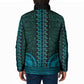 Teal Dashiki and Tapa Pattern Padded Jacket Africa-Polynesia Together Culture