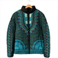 Teal Dashiki and Tapa Pattern Padded Jacket Africa-Polynesia Together Culture