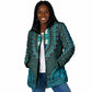 Teal Dashiki and Tapa Pattern Padded Jacket Africa-Polynesia Together Culture