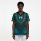 Teal Dashiki and Tapa Pattern Scrub Top Africa-Polynesia Together Culture