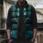 Teal Dashiki and Tapa Pattern Sleeveless Puffer Jacket Africa-Polynesia Together Culture