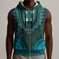 Teal Dashiki and Tapa Pattern Sleeveless Zip Hoodie Africa-Polynesia Together Culture - African Pride