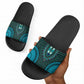 Teal Dashiki and Tapa Pattern Slide Sandals Africa-Polynesia Together Culture