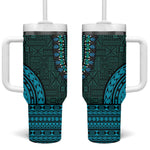 Teal Dashiki and Tapa Pattern Tumbler With Handle Africa-Polynesia Together Culture