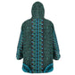 Teal Dashiki and Tapa Pattern Wearable Blanket Hoodie Africa-Polynesia Together Culture