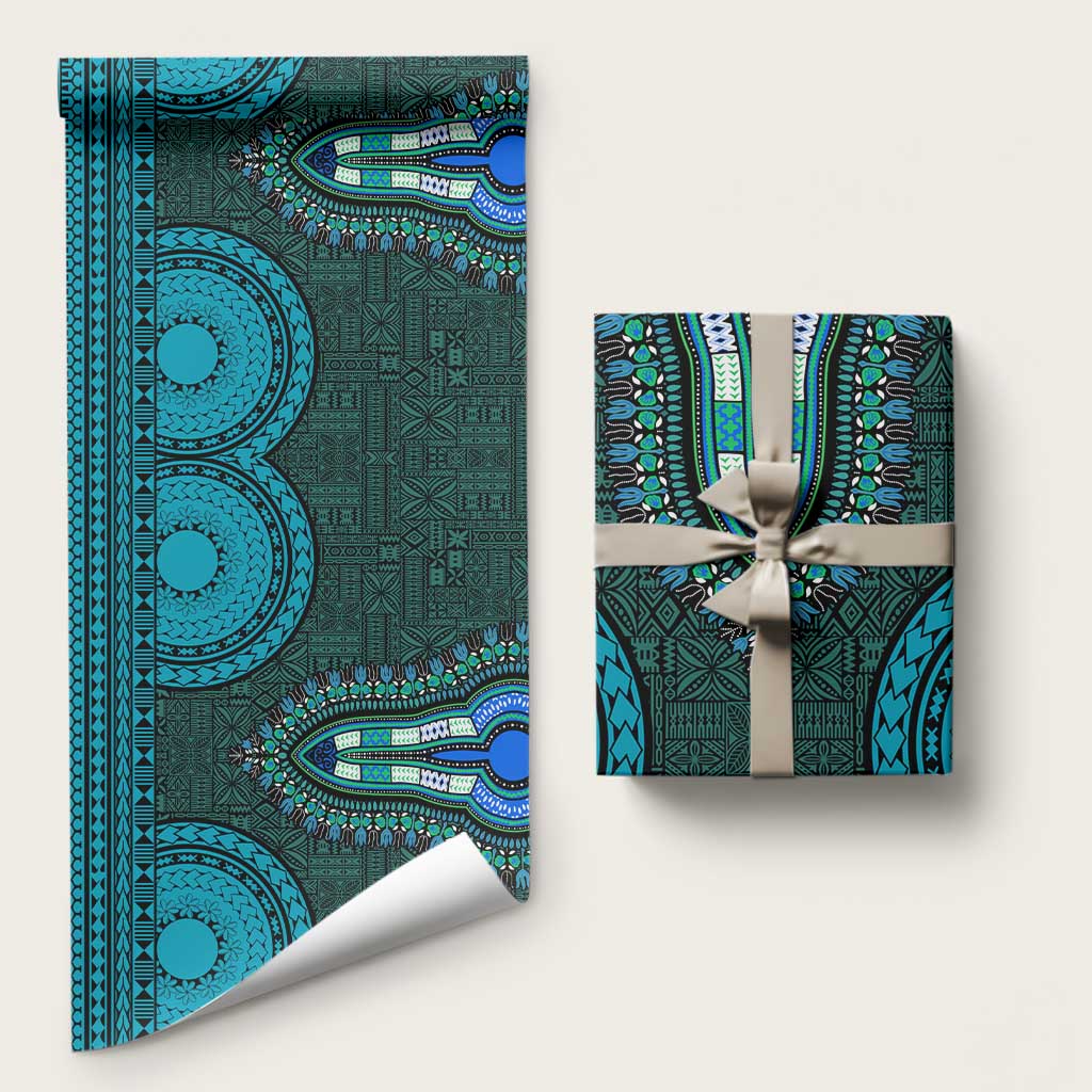 Teal Dashiki and Tapa Pattern Wrapping Paper Africa and Polynesia Together Culture - African Pride
