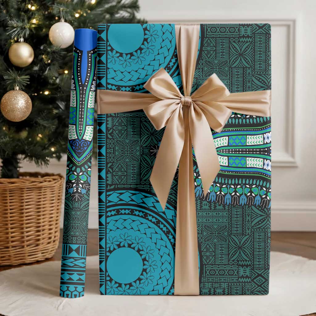 Teal Dashiki and Tapa Pattern Wrapping Paper Africa and Polynesia Together Culture - African Pride