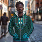 Teal Dashiki and Tapa Pattern Zip Hoodie Africa-Polynesia Together Culture