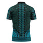 Teal Dashiki and Tapa Pattern Zipper Polo Shirt Africa-Polynesia Together Culture