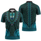 Teal Dashiki and Tapa Pattern Zipper Polo Shirt Africa-Polynesia Together Culture